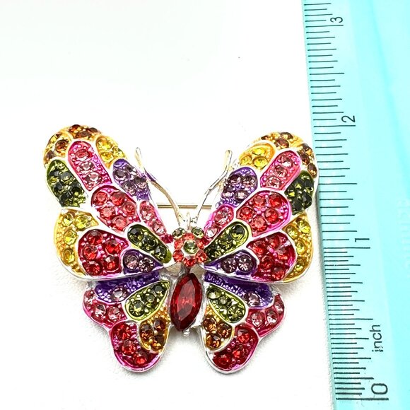 Womens Butterfly Brooch Multicolor Crystal Gold Tone Statement Pin - Picture 3 of 3